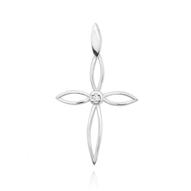 Zawieszka z białego złota krzyż z diamentem 0,02ct The Diamonds BK-29-b