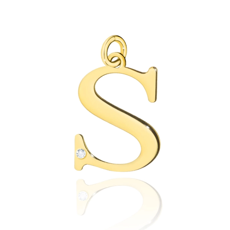 Zawieszka duża literka S z żółtego złota 585 z diamentem 0,005ct The Diamonds BZ-69-S-d