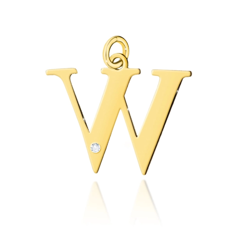 Zawieszka duża literka W z żółtego złota 585 z diamentem 0,005ct The Diamonds BZ-69-W-d