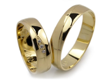 Obrączki ślubne z żółtego złota półokrągłe z cyrkoniami 5mm Lovely L149