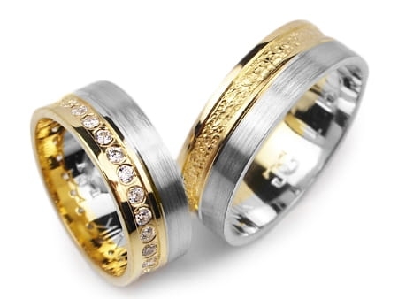 Obrączki ślubne dwukolorowe płaskie z cyrkoniami 7mm Lovely L160-k