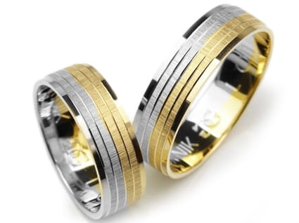 Dwukolorowe obrączki ślubne płaskie 6mm Lovely L011-k