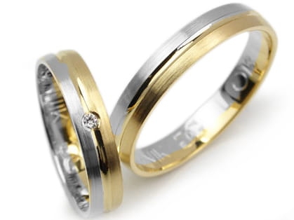 Obrączki ślubne dwukolorowe półokrągłe z cyrkonią 4mm Lovely L018-k
