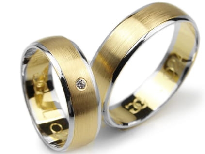 Obrączki ślubne dwa kolory złota półokrągłe z cyrkonią 6mm Lovely L024-k