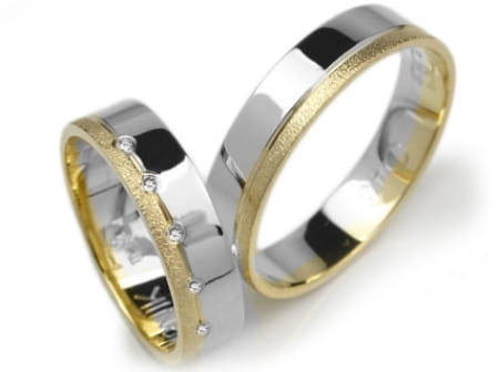 Przejdź do produktu Obrączki ślubne dwa kolory złota płaskie z cyrkoniami 5mm Lux L043