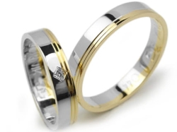 Obrączki ślubne dwukolorowe płaskie z cyrkonią 4mm Lovely L044-k
