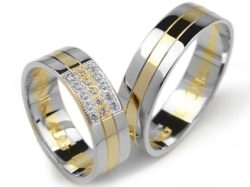 Obrączki ślubne dwukolorowe płaskie z cyrkoniami 6mm Lovely L046-k