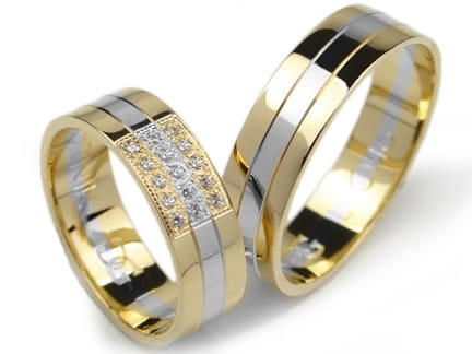 Obrączki ślubne dwukolorowe płaskie z cyrkoniami 6mm Lovely L046-k