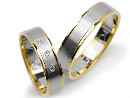 Dwukolorowe obrączki ślubne płaskie z cyrkoniami 5mm Lovely L047-k