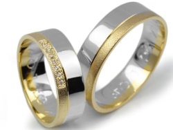 Obrączki ślubne dwukolorowe płaskie z cyrkoniami 6mm Lovely L049-k