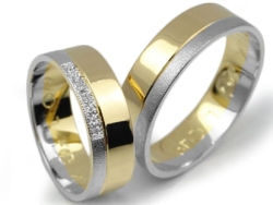 Obrączki ślubne dwukolorowe płaskie z cyrkoniami 6mm Lovely L049-k