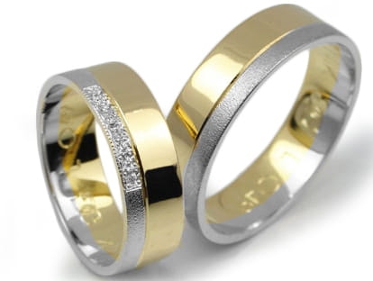 Obrączki ślubne dwukolorowe płaskie z cyrkoniami 6mm Lovely L049-k