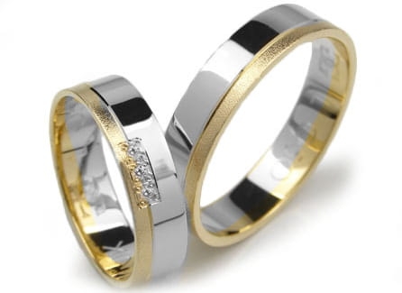 Przejdź do produktu Obrączki ślubne dwa kolory złota płaskie z cyrkoniami 5mm Lux L050