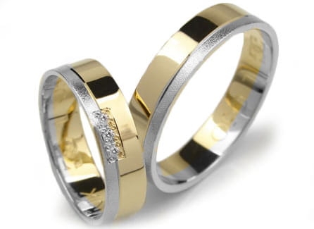 Przejdź do produktu Obrączki ślubne dwa kolory złota płaskie z cyrkoniami 5mm Lux L050