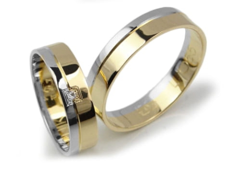 Przejdź do produktu Dwukolorowe obrączki ślubne płaskie z cyrkonią 5mm Lux L055