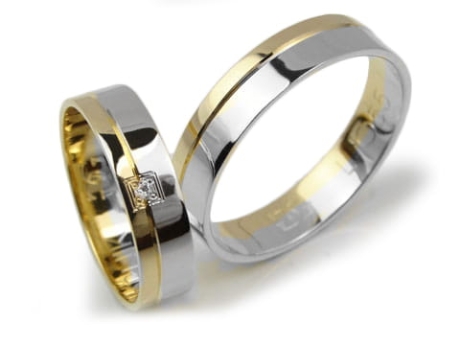 Przejdź do produktu Dwukolorowe obrączki ślubne płaskie z cyrkonią 5mm Lux L055