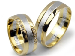 Obrączki ślubne dwukolorowe półokrągłe z cyrkoniami 7mm Lovely L064-k