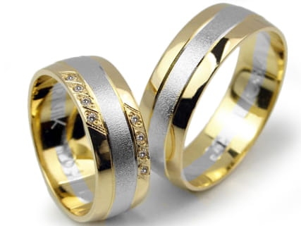 Przejdź do produktu Obrączki ślubne dwukolorowe półokrągłe z cyrkoniami 7mm Lux L064