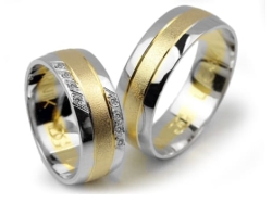 Obrączki ślubne dwukolorowe półokrągłe z cyrkoniami 7mm Lovely L064-k