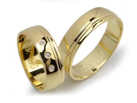 Obrączki ślubne z żółtego złota półokrągłe z cyrkoniami 6mm Lovely L067