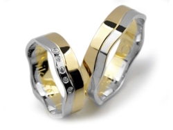 Obrączki ślubne dwukolorowe płaskie z cyrkoniami 5mm Lovely L074-k