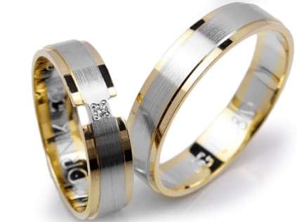 Przejdź do produktu Dwukolorowe obrączki ślubne płaskie z cyrkonią 5mm Lux L080