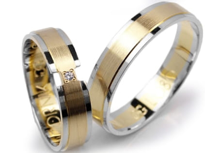 Przejdź do produktu Dwukolorowe obrączki ślubne płaskie z cyrkonią 5mm Lux L080