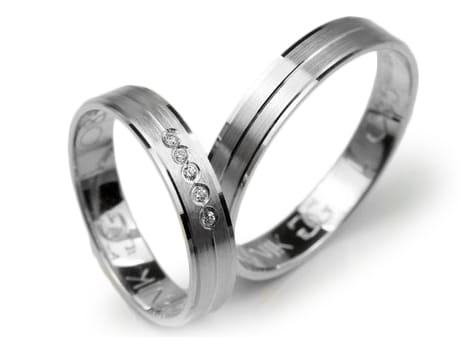 Obrączki ślubne z białego złota płaskie z cyrkoniami 4mm Lovely L085-b