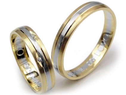 Przejdź do produktu Dwukolorowe obrączki ślubne półokrągłe z cyrkoniami 4mm Lux L090
