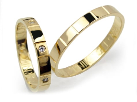 Przejdź do produktu Obrączki ślubne z żółtego złota płaskie z cyrkoniami 3mm Lux L098