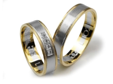 Przejdź do produktu Dwukolorowe obrączki ślubne płaskie z cyrkoniami 5mm Lux L102