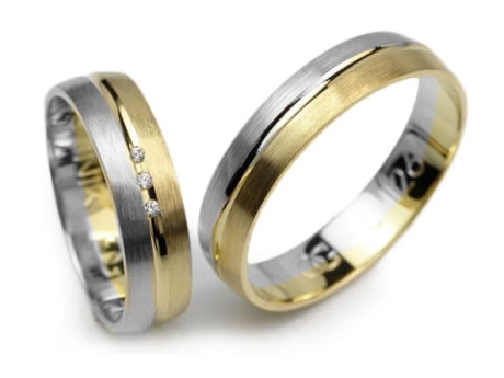 Przejdź do produktu Dwukolorowe obrączki ślubne półokrągłe z cyrkoniami 5mm Lux L126