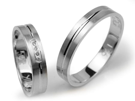 Obrączki ślubne z białego złota płaskie z cyrkoniami 4mm Lovely L136-b