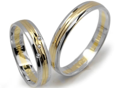 Przejdź do produktu Dwukolorowe złote obrączki ślubne półokrągłe z cyrkoniami 4mm Lux L140