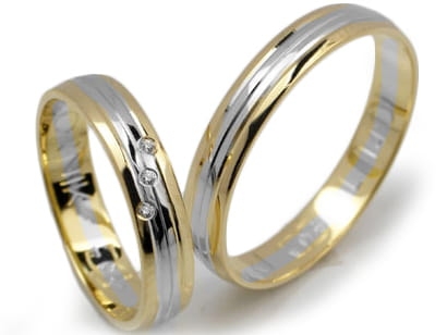 Przejdź do produktu Dwukolorowe złote obrączki ślubne półokrągłe z cyrkoniami 4mm Lux L140