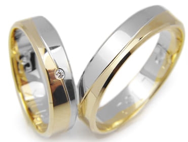 Przejdź do produktu Dwukolorowe obrączki ślubne płaskie z cyrkonią 5mm Lux L162