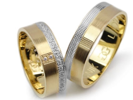 Obrączki ślubne z żółtego i rodowanego złota 333 płaskie z cyrkoniami 6mm Lovely L022-333