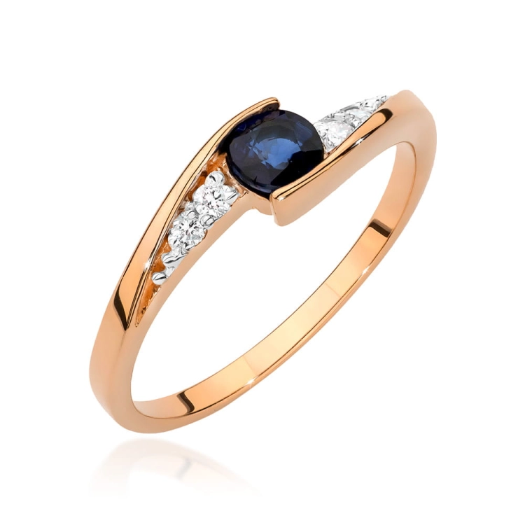 Pierścionek zaręczynowy z różowego złota z szafirem i diamentami 0,06ct Fire Of Love