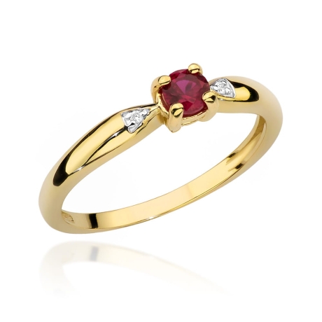 Przejdź do produktu Pierścionek zaręczynowy z żółtego złota z rubinem i diamentami 0,01ct Fire Of Love