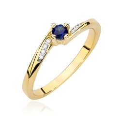 Pierścionek zaręczynowy z żółtego złota z szafirem i diamentami 0,04ct Fire Of Love
