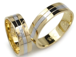 Obrączki ślubne z żółtego i rodowanego złota 333 płaskie z cyrkoniami 6mm Lovely L048-333