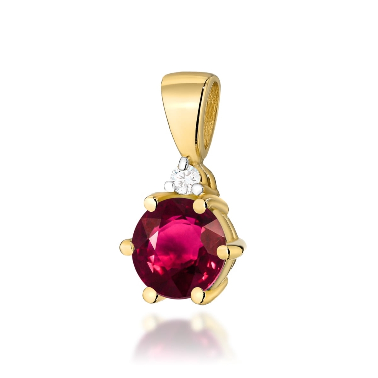 Zawieszka z żółtego złota 585 z rubinem i diamentem 0,015ct The Diamonds