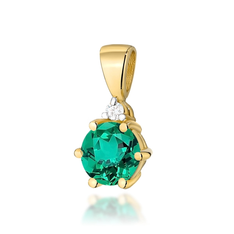 Zawieszka z żółtego złota 585 z szmaragdem i diamentem 0,015ct The Diamonds