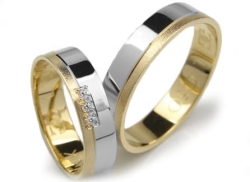 Obrączki ślubne z żółtego i rodowanego złota 333 płaskie z cyrkoniami 5mm Lovely L050-333