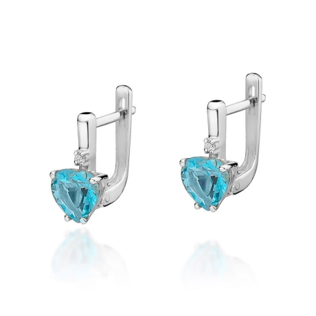 Przejdź do produktu Kolczyki z białego złota 585 z topazem i diamentami 0,03ct The Diamonds 