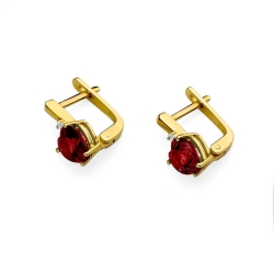 Kolczyki z żółtego złota 585 z rubinem i diamentami 0,03ct The Diamonds
