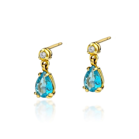 Przejdź do produktu Kolczyki z żółtego złota 585 z topazem i diamentami 0,04ct The Diamonds 