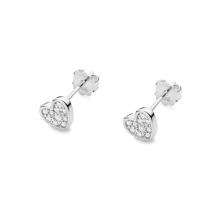 Kolczyki z białego złota 585 z diamentami 0,17ct serce The Diamonds