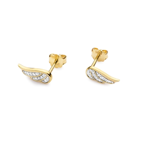 Przejdź do produktu Kolczyki z żółego złota 585 z diamentami 0,10ct skrzydła The Diamonds