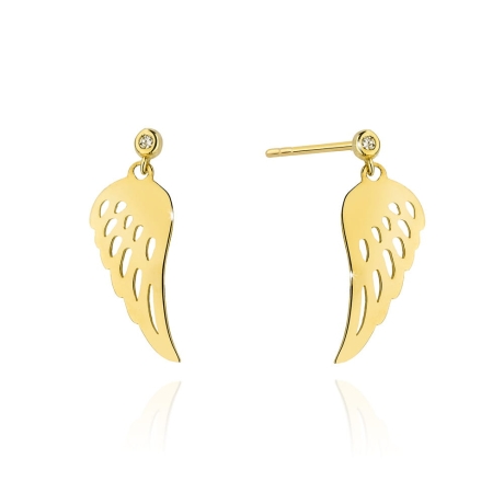 Przejdź do produktu Kolczyki z żółtego złota 585 z diamentami 0,03ct skrzydła The Diamonds 